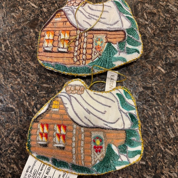 Two Vintage Eaton 94 Log Cabin Christmas Ornament - Picture 2 of 5